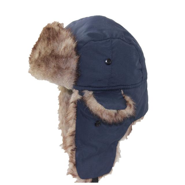 Thick Warm Trapper Fur Bomber Hat with Earflaps-Hats-Innovato Design-Navy-Innovato Design