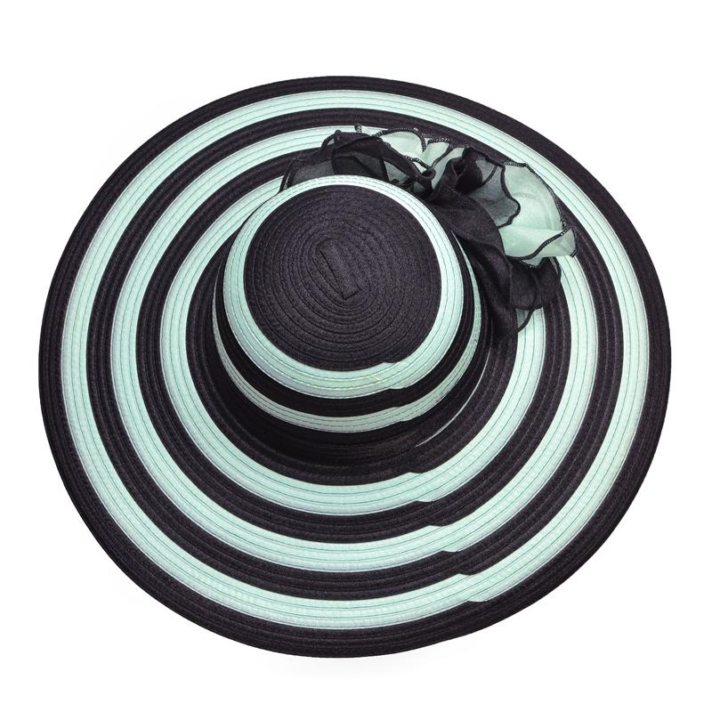 Floppy Wide Brim Striped Sun Hat with Organza Flower-Hats-Innovato Design-Black Green-Innovato Design