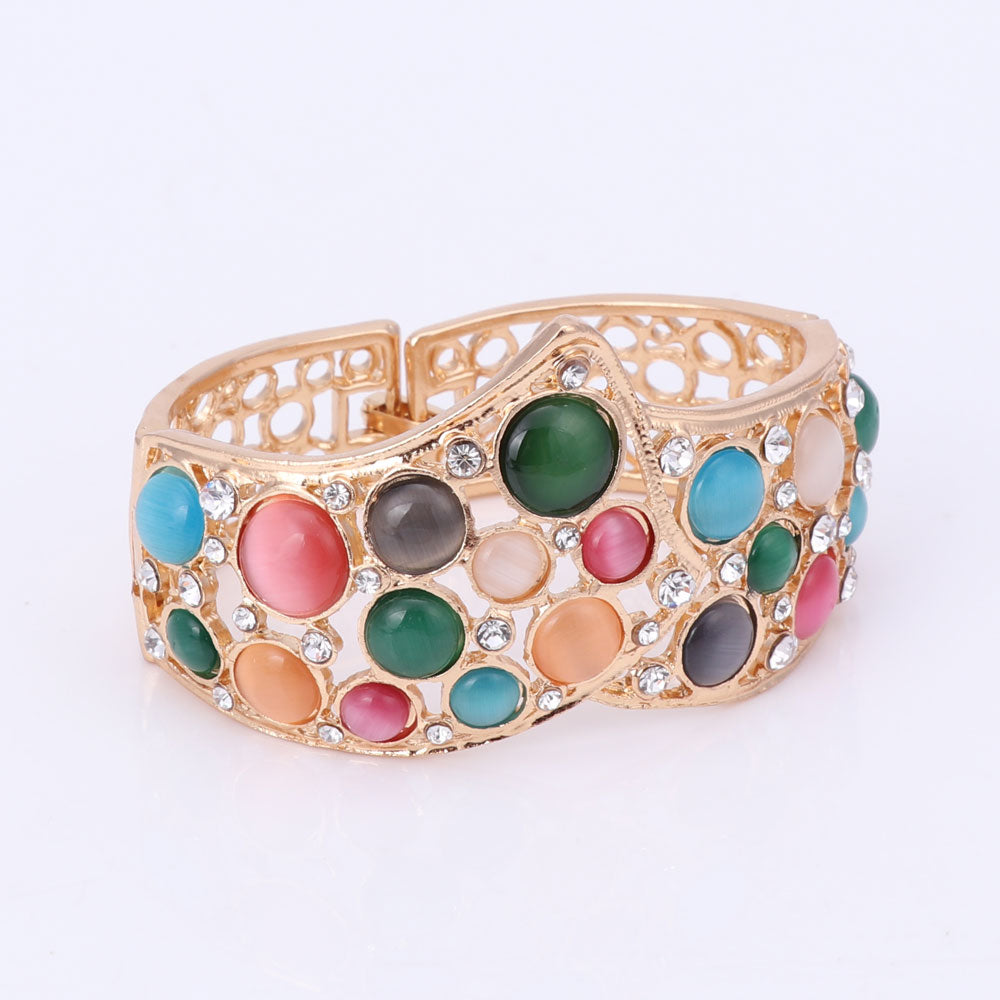 Cat's Eye and Crystal Necklace, Bracelet, Earrings & Ring Wedding Jewelry Set-Jewelry Sets-Innovato Design-Silver-Innovato Design