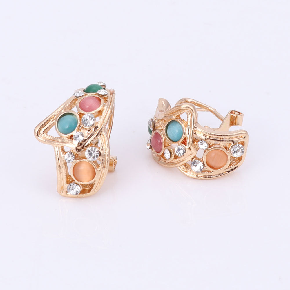 Cat's Eye and Crystal Necklace, Bracelet, Earrings & Ring Wedding Jewelry Set-Jewelry Sets-Innovato Design-Silver-Innovato Design