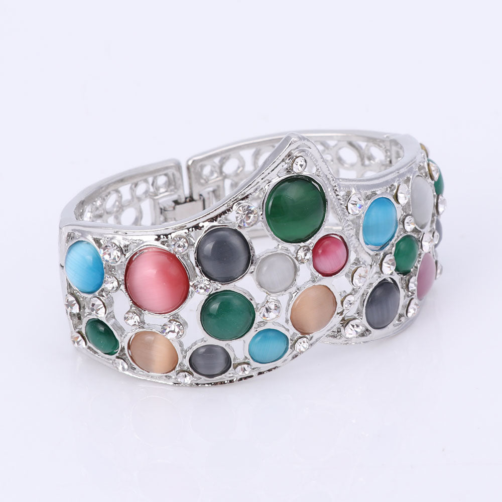 Cat's Eye and Crystal Necklace, Bracelet, Earrings & Ring Wedding Jewelry Set-Jewelry Sets-Innovato Design-Silver-Innovato Design