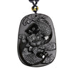 Black Obsidian Koi Fish and Lotus Pendant Necklace