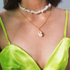 Multilayer Stone and Gold Chain Necklace with Puka Shell-Necklaces-Innovato Design-Innovato Design