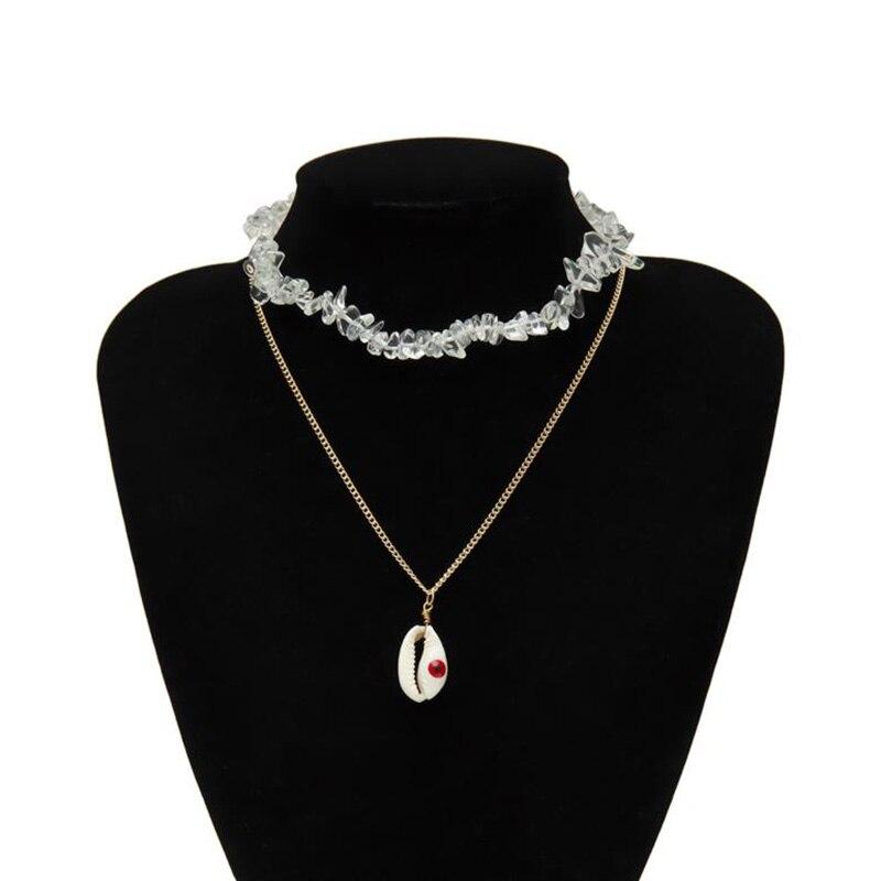 Multilayer Stone and Gold Chain Necklace with Puka Shell-Necklaces-Innovato Design-Innovato Design