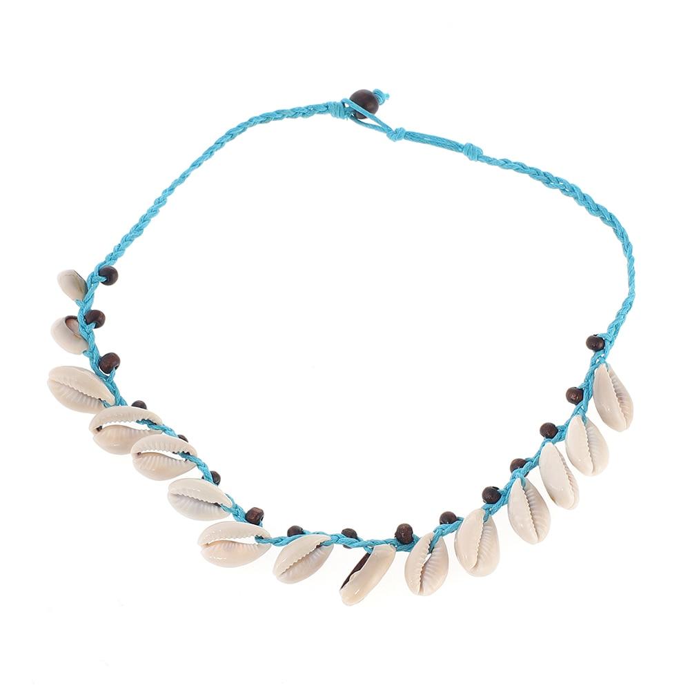 Sky Blue Knotted Rope and White Puka Shell Necklace-Necklaces-Innovato Design-Innovato Design