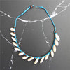 Sky Blue Knotted Rope and White Puka Shell Necklace-Necklaces-Innovato Design-Innovato Design