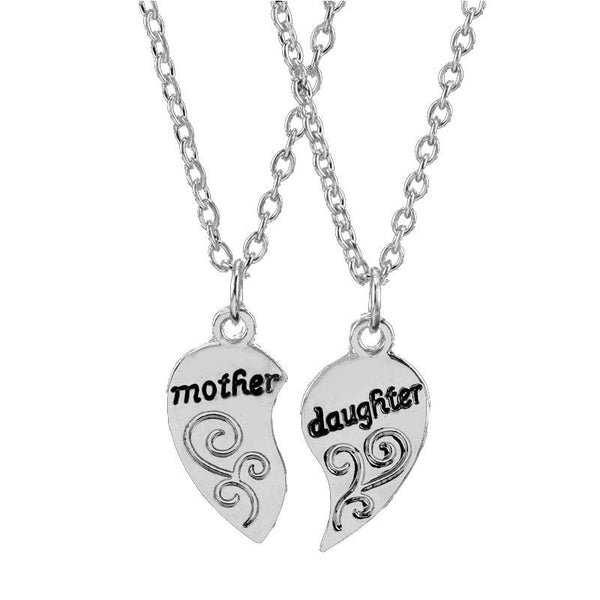 Silver Mother and Daughter Heart Pair Necklace-Necklaces-Innovato Design-Innovato Design