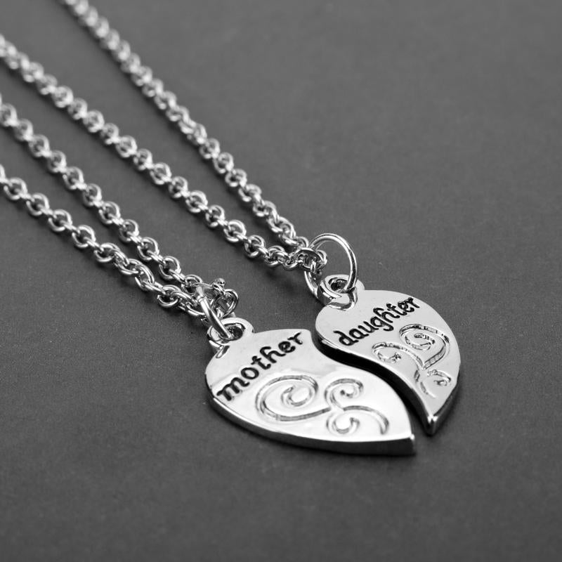 Silver Mother and Daughter Heart Pair Necklace-Necklaces-Innovato Design-Innovato Design