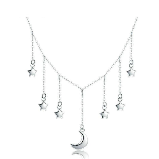 95 Sterling Silver Moon and Stars Chain Necklace-Necklaces-Innovato Design-Innovato Design