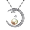925 Sterling Silver Crescent Moon Pendant Necklace with White Pearl - InnovatoDesign