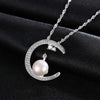 925 Sterling Silver Crescent Moon Pendant Necklace with White Pearl