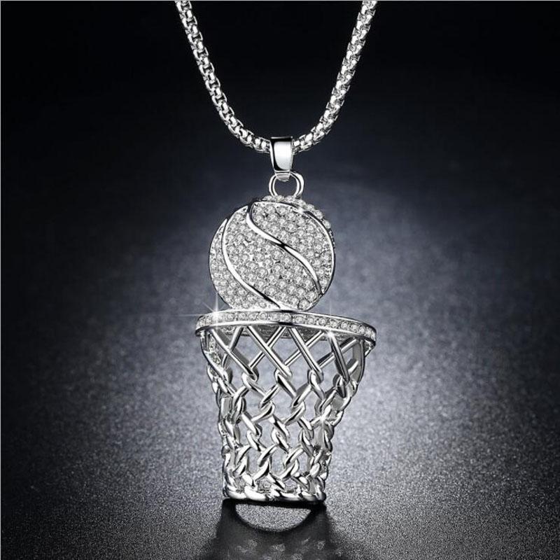 Sterling Silver Crystal Basketball Hoop Pendant Necklace-Necklaces-Innovato Design-Silver-18-Innovato Design