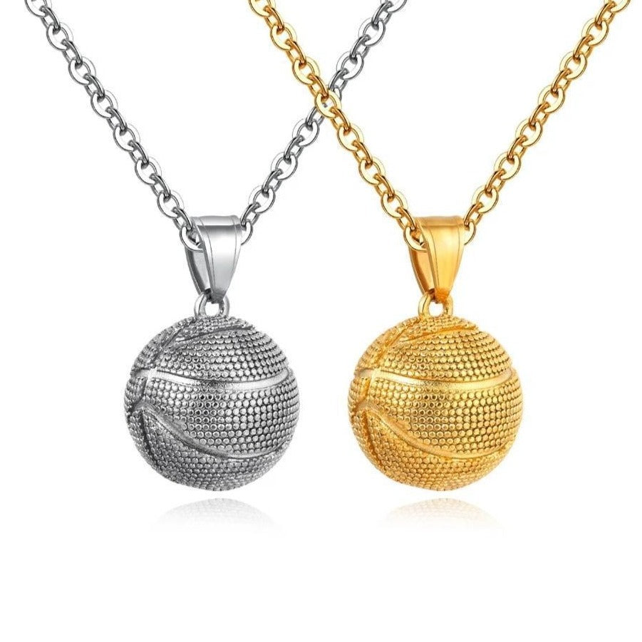 Metallic Basketball Pendant with Link Chain Necklace-Necklaces-Innovato Design-Gold-Innovato Design