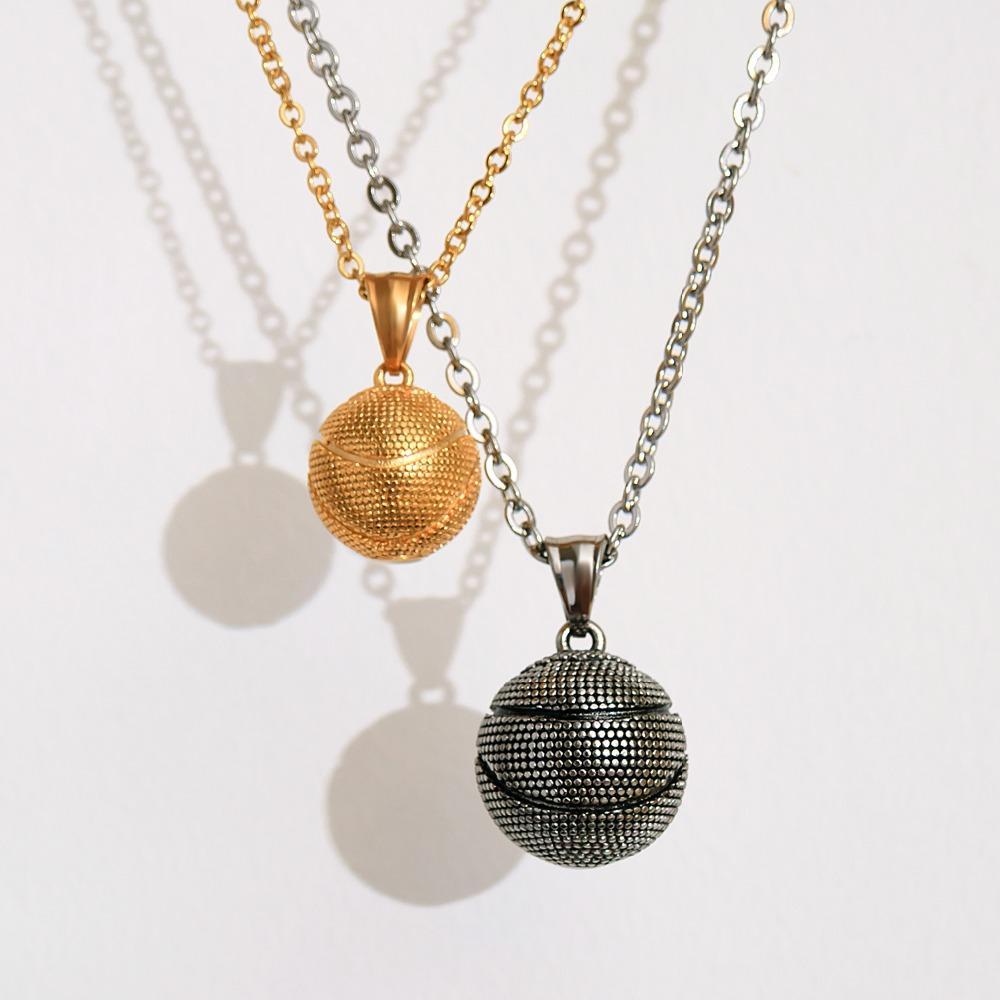 Metallic Basketball Pendant with Link Chain Necklace-Necklaces-Innovato Design-Gold-Innovato Design