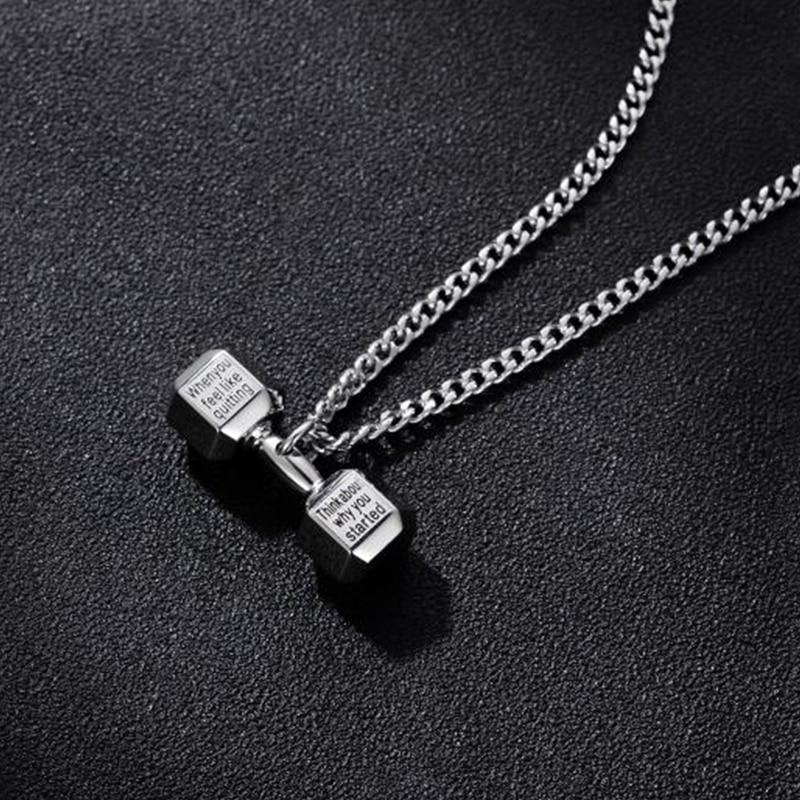Stainless Steel Dumbbell Weight Pendant Chain Necklace-Necklaces-Innovato Design-Silver-Innovato Design