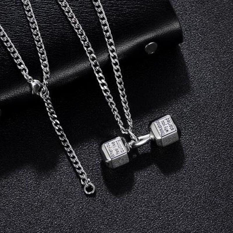 Stainless Steel Dumbbell Weight Pendant Chain Necklace-Necklaces-Innovato Design-Silver-Innovato Design