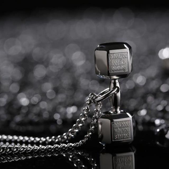 Stainless Steel Dumbbell Weight Pendant Chain Necklace-Necklaces-Innovato Design-Silver-Innovato Design