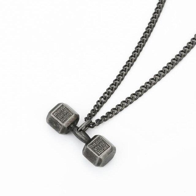 Stainless Steel Dumbbell Weight Pendant Chain Necklace-Necklaces-Innovato Design-Black-Innovato Design
