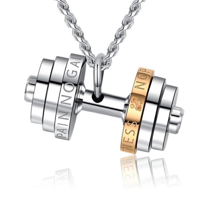 Stainless Steel Multiple Weight Dumbbell Pendant with Engraving-Necklaces-Innovato Design-20-Innovato Design