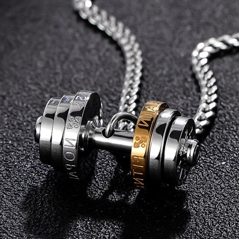 Stainless Steel Multiple Weight Dumbbell Pendant with Engraving-Necklaces-Innovato Design-20-Innovato Design
