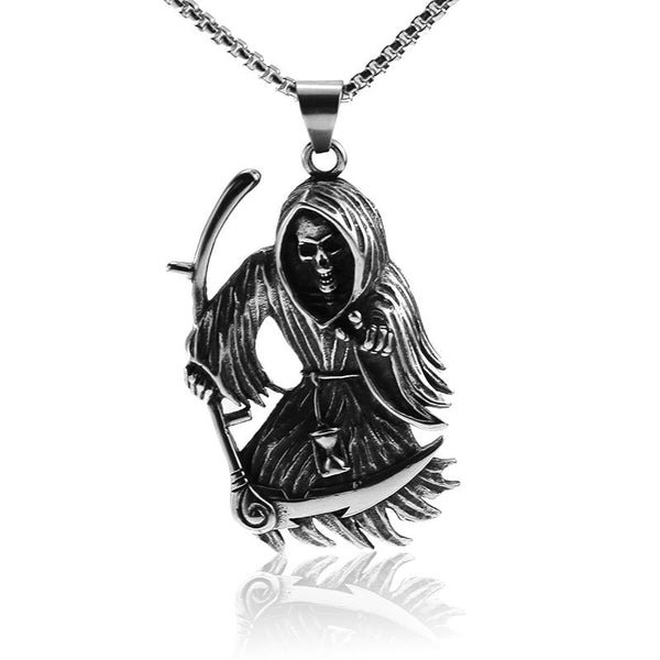 Dark Silver Grim Reaper Pendant Chain Necklace-Necklaces-Innovato Design-Innovato Design