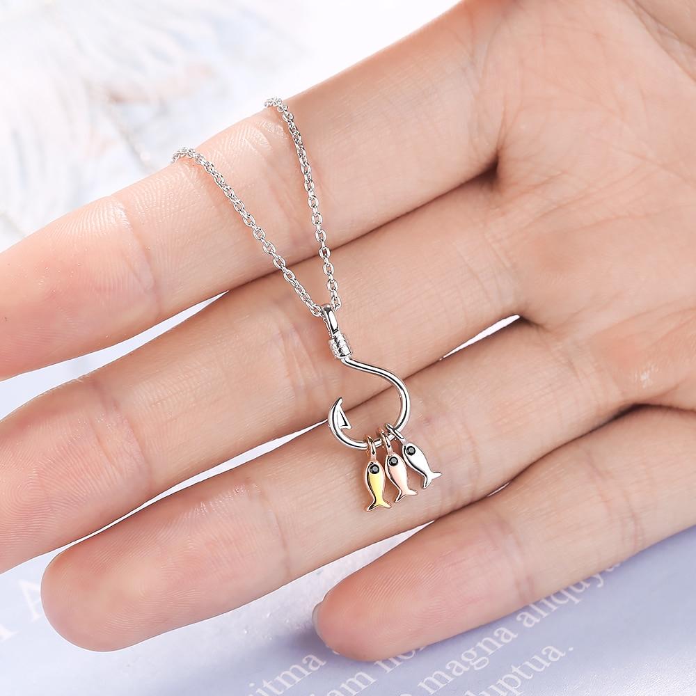 Silver Fish Hook with 3 Multicolor Fishes Pendant-Necklaces-Innovato Design-Innovato Design