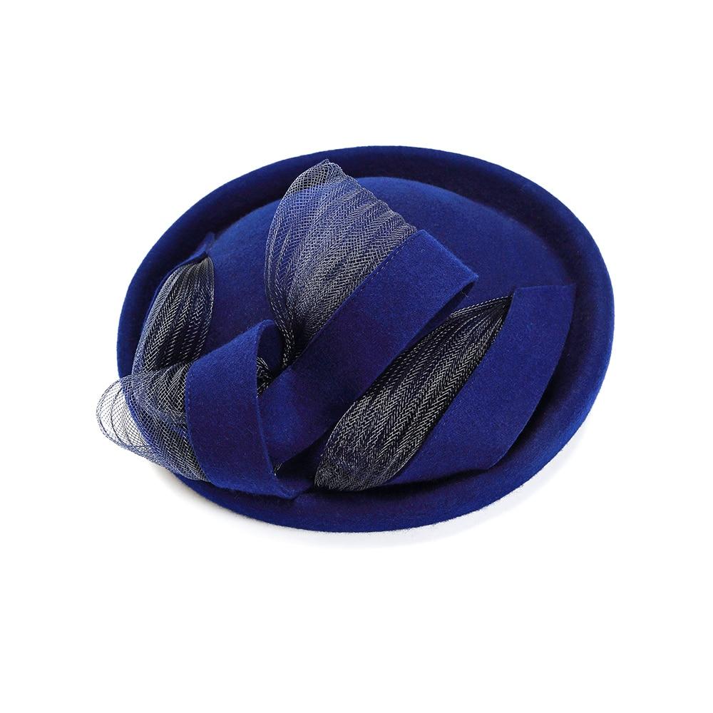 Vintage Blue Wool Pillbox Fascinator Hat with Sinamay Bow-Hats-Innovato Design-Innovato Design
