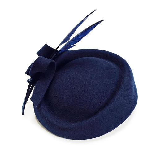 Blue Wool Pillbox Fascinator Hat with Blue Feathers-Hats-Innovato Design-Innovato Design