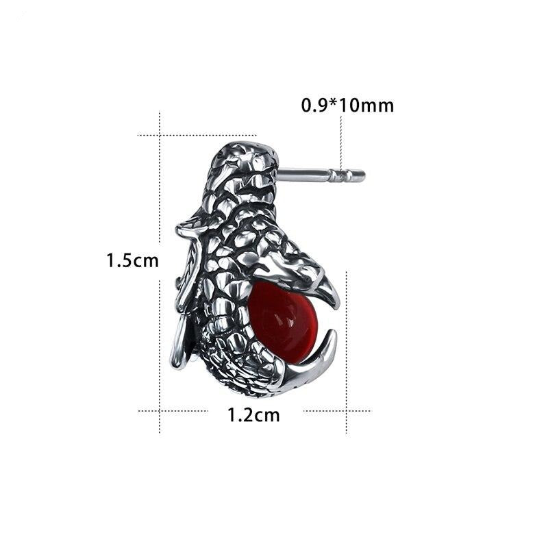 Dragon Claw with Red Cubic Zirconia 316L Stainless Steel Punk Rock Stud Earrings-Earrings-Innovato Design-Innovato Design
