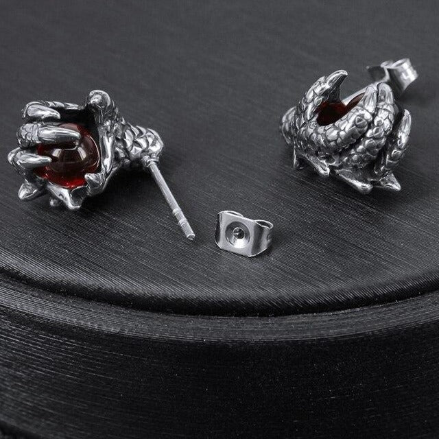 Dragon Claw with Red Cubic Zirconia 316L Stainless Steel Punk Rock Stud Earrings-Earrings-Innovato Design-Innovato Design