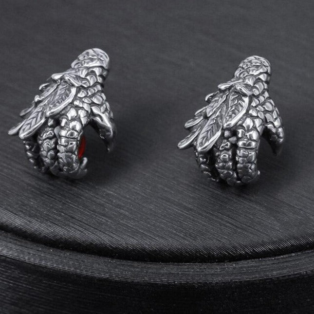 Dragon Claw with Red Cubic Zirconia 316L Stainless Steel Punk Rock Stud Earrings-Earrings-Innovato Design-Innovato Design