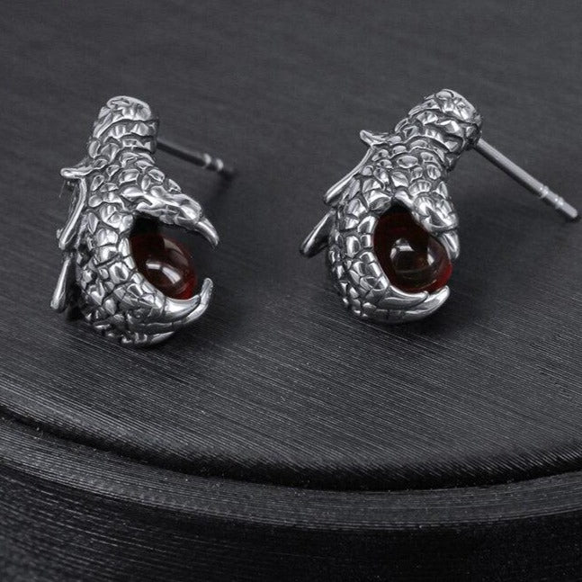 Dragon Claw with Red Cubic Zirconia 316L Stainless Steel Punk Rock Stud Earrings-Earrings-Innovato Design-Innovato Design
