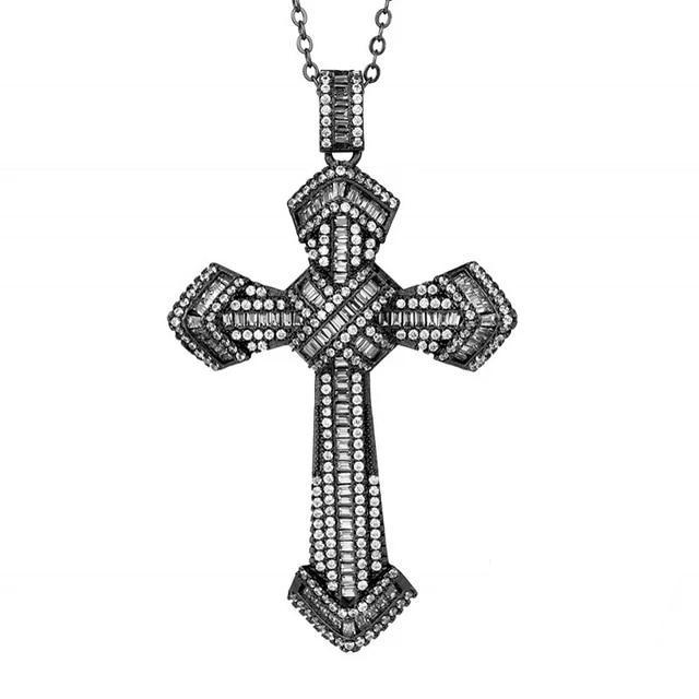 Bejeweled Crystal Sterling Silver Cross Pendant Necklace-Necklaces-Innovato Design-Black-Innovato Design