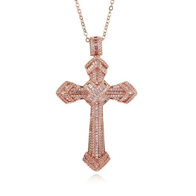 Bejeweled Crystal Sterling Silver Cross Pendant Necklace-Necklaces-Innovato Design-Rose Gold-Innovato Design