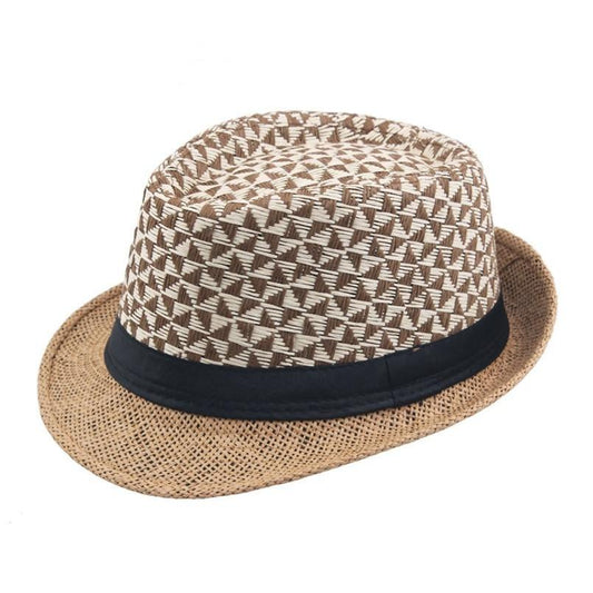 Triangle Lattice Straw Panama Trilby Hat with Black Hatband-Hats-Innovato Design-Khaki-Innovato Design