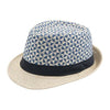 Triangle Lattice Straw Panama Trilby Hat with Black Hatband