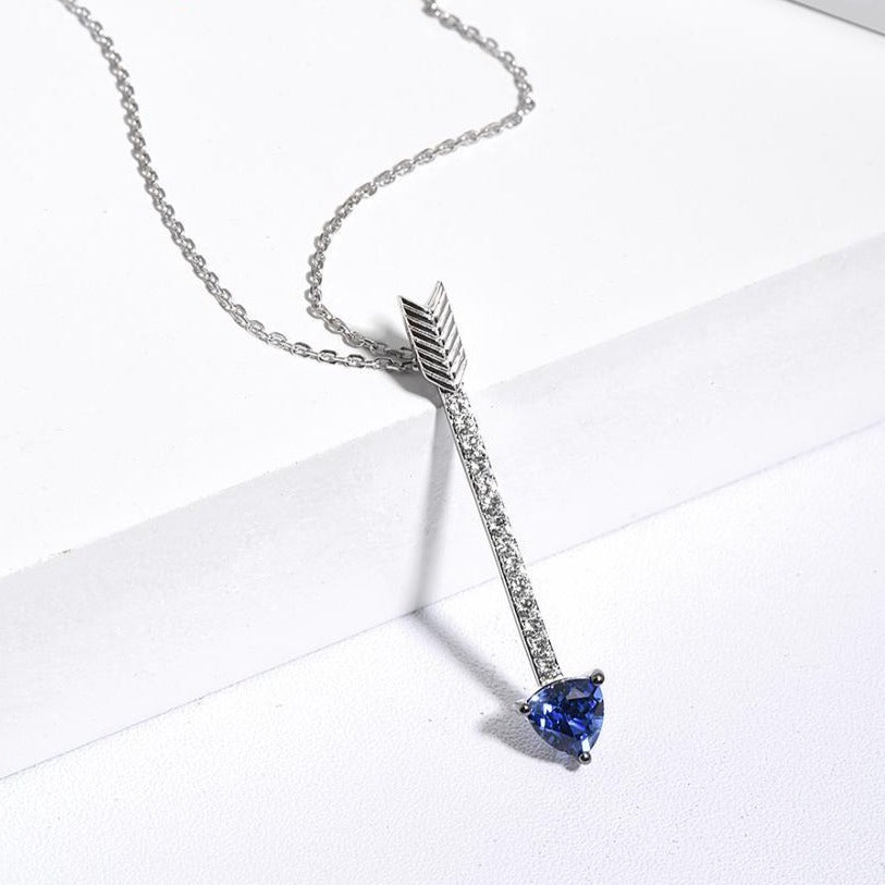 Blue and White Sapphire Arrow-Shaped Design 925 Sterling Silver Pendant Necklace-Necklaces-Innovato Design-Innovato Design