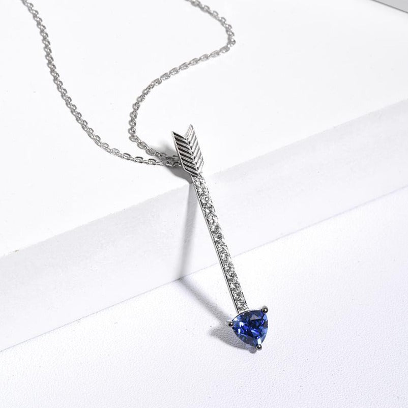 Blue and White Sapphire Arrow-Shaped Design 925 Sterling Silver Pendant Necklace-Necklaces-Innovato Design-Innovato Design
