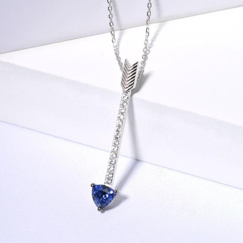 Blue and White Sapphire Arrow-Shaped Design 925 Sterling Silver Pendant Necklace-Necklaces-Innovato Design-Innovato Design