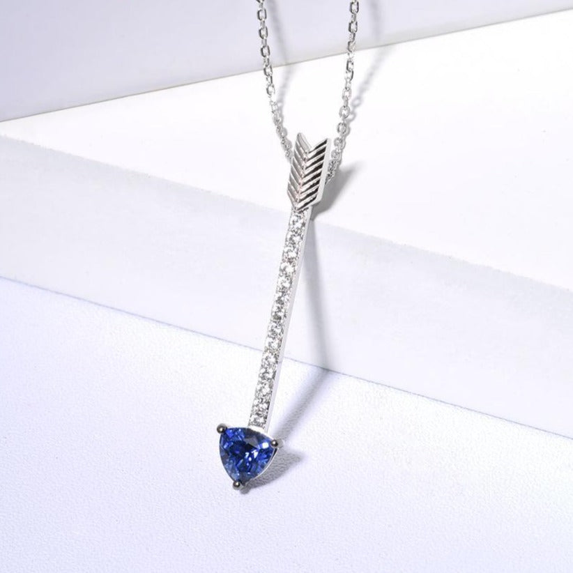 Blue and White Sapphire Arrow-Shaped Design 925 Sterling Silver Pendant Necklace-Necklaces-Innovato Design-Innovato Design