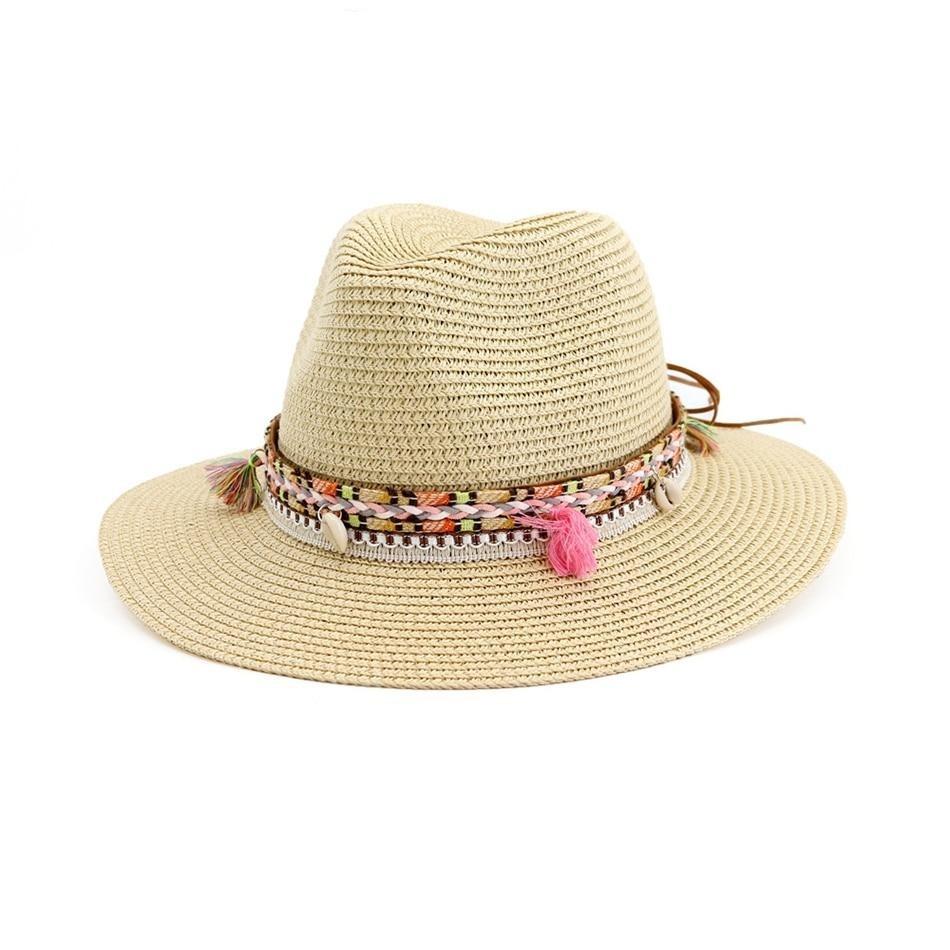 Straw Panama Hat with Tassels and Puka Shells-Hats-Innovato Design-Milk White-Innovato Design