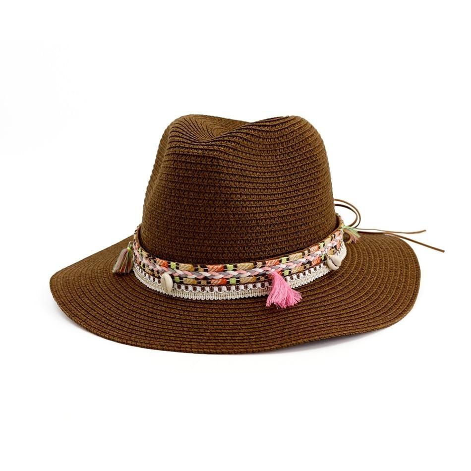 Straw Panama Hat with Tassels and Puka Shells-Hats-Innovato Design-Milk White-Innovato Design