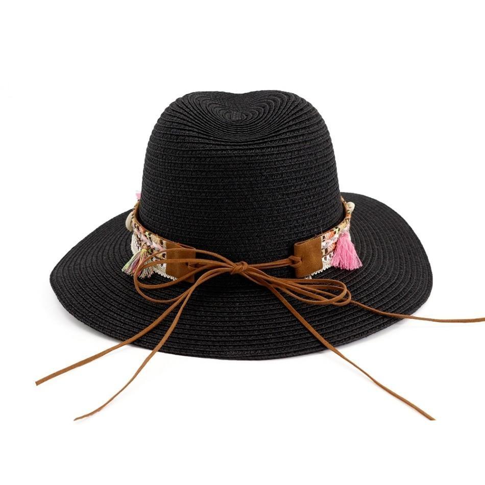 Straw Panama Hat with Tassels and Puka Shells-Hats-Innovato Design-Milk White-Innovato Design