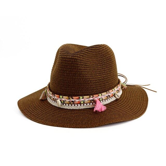 Straw Panama Hat with Tassels and Puka Shells-Hats-Innovato Design-Coffee-Innovato Design