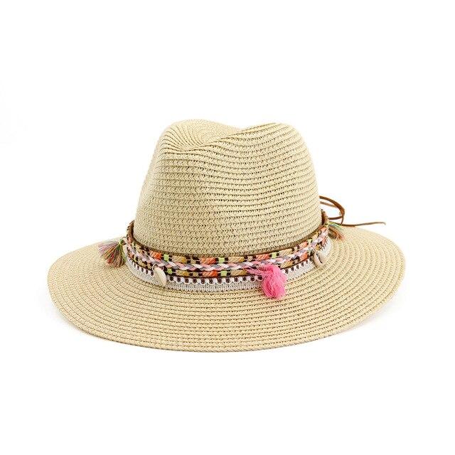Straw Panama Hat with Tassels and Puka Shells-Hats-Innovato Design-Beige-Innovato Design