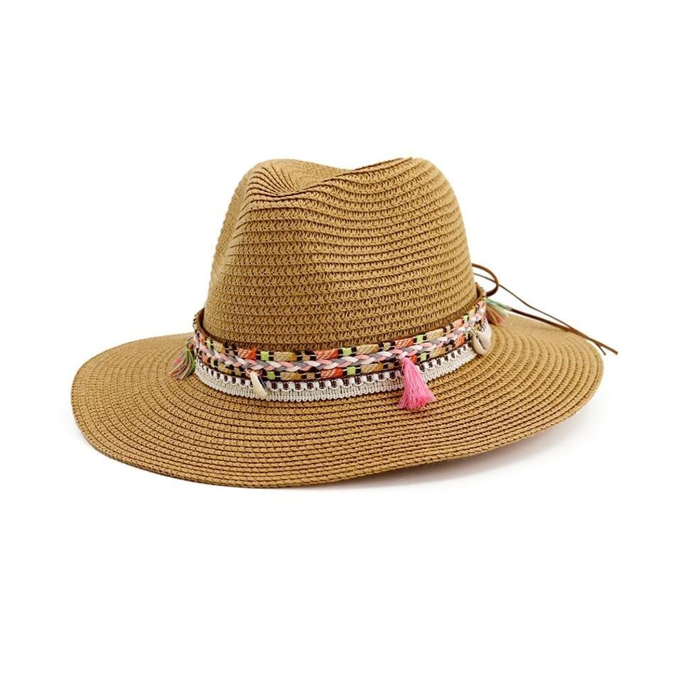 Straw Panama Hat with Tassels and Puka Shells-Hats-Innovato Design-Milk White-Innovato Design