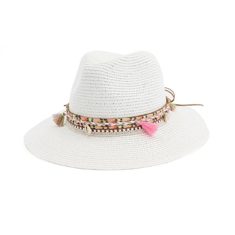 Straw Panama Hat with Tassels and Puka Shells-Hats-Innovato Design-Milk White-Innovato Design