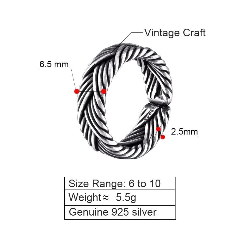 Braided Boho Eternity 925 Sterling Silver Adjustable Vintage Ring-Gothic Rings-Innovato Design-Innovato Design