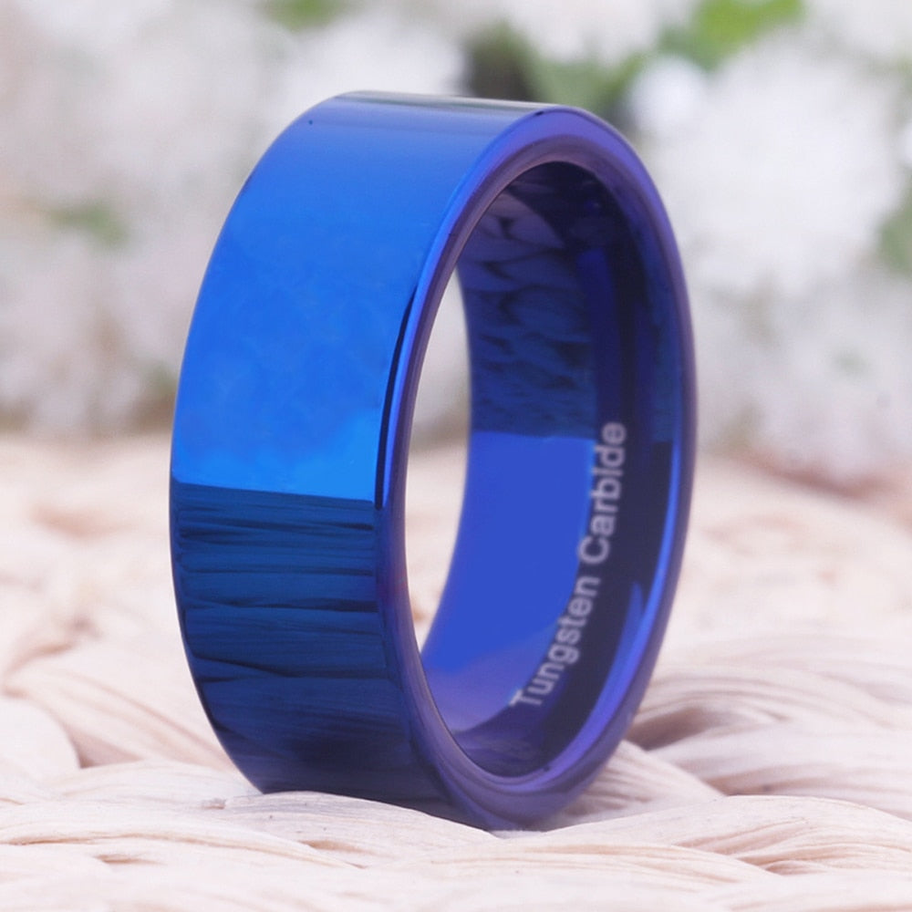 8mm Shiny Blue Pipe Tungsten Carbide Fashion Wedding Ring-Rings-Innovato Design-6-Innovato Design