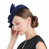 Blue Wool Pillbox Fascinator Hat with Blue Feathers
